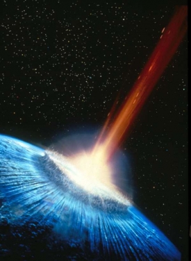 Dopad asteroidu na Zemi (ilustrace).
