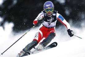 Šárka Záhrobská na trati 1. kola slalomu v Záhřebu.