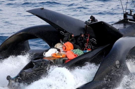 Futuristicky vyhlížející loď se po srážce s velrybáři rychle potopila.