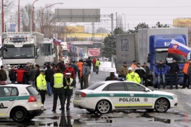 Blokáda kamionů v Bratislavě.