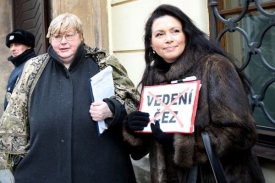 Jana Bobošíková a Jana Volfová před sněmovnou.