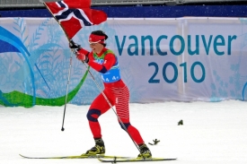 Největší hvězda olympiády, norská běžkyně Marit Björgenová.