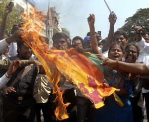 Protesty v Indii proti ofenzivě srílanské armády.