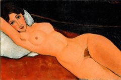 Modiglianoho Ženský akt na bílém polštáři.