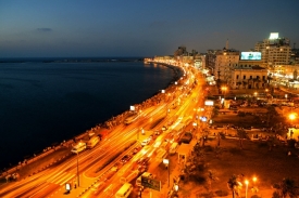 Egyptská Alexandrie, kde kabel znovu vstupuje na pevninu.