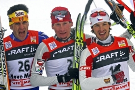 Trio nejlepších (zleva): Piller Cottrer, vítěz Bauer, stříbrný Koukal.