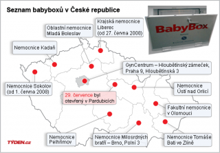 Síť babyboxů v České republice.