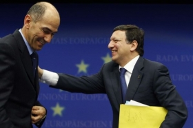 Slovinský premiér Janša a předseda Evropské komise Barroso.