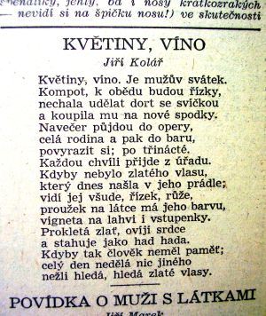 Báseň Jiřího Koláře ve Svobodných novinách.