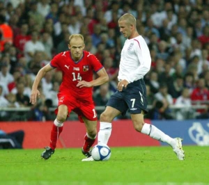David Beckham, fotbalový reprezentant Anglie v duelu s Čeksem (2:2).