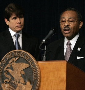 Burisse na post senátora nominoval guvernér Rod Blagojevich (vlevo).