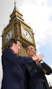 Obama s vůdcem britských labouristů, Davidem Cameronem.