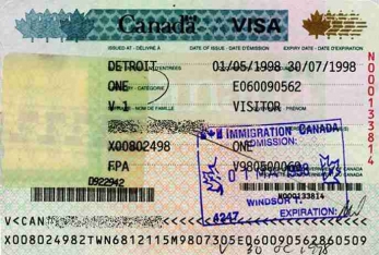Kanadské vízum - ukázka.