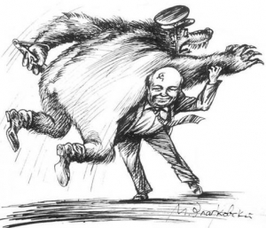 Michail Gorbačov zápasí s armádním medvědem