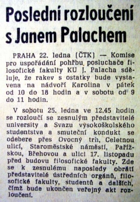 Palachův pohřeb byl stanoven na 25. ledna 1969.