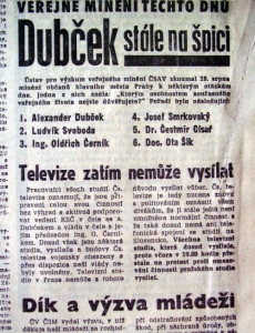 29. srpna 1968, nejpopulárnější zůstává Dubček