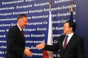 Mirek Topolánek s předsedou Evropské komise Barrosem.