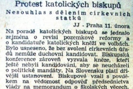 Protest biskupů, Rudé právo 11. února.