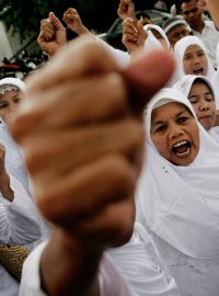 Protesty proti Wildersovi v Indonésii 7.4.2008.