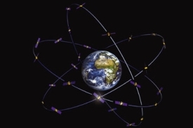Pohyb družic systému Galileo kolem Země.