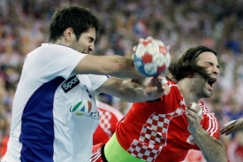 Momentka z finálového utkání mezi Francií a Chorvatskem.