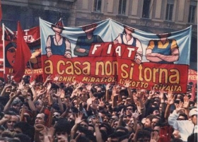 Historická stávka zaměstnanců Fiatu z roku 1980.