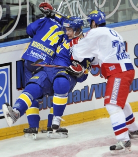 Momentka z utkání hokejistů Česka se Švédskem (5:4).