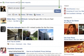 Nový vzhled domovské stránky Facebooku.