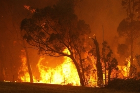 Hořící les východně od Melbourne.