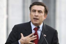 Gruzínský prezident Saakašvili na tiskové konferenci v Tbilisi.