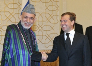 Afghánský prezident Karzáí se svým ruským protějškem.