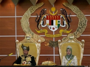 Malayský král při proslovu k zahájení zasedání parlamentu.
