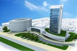 N&aacute;vrh budouc&iacute; podoby Kolben Tower od architekta Kruž&iacute;ka.