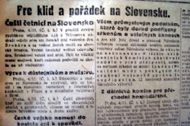 Lidové noviny o situaci na Slovensku, 4.11. 1918