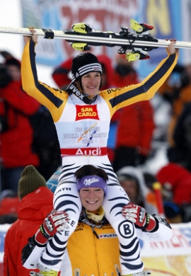 Němka Kathrin Hölzlová, překvapivá vítězka obřího slalomu.