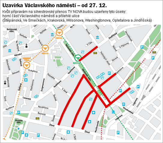 Na horní části Václavského náměstí začnou omezení už 27. 12.