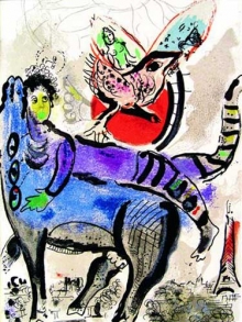 Marc Chagall: Mytologická scéna na pozadí pařížské krajiny