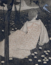 Z vystavovaných děl Vojtěcha Preissiga. Modráček, 1900