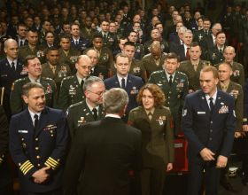 Bush na setkání s americkými vojáky, 19. březen 2008, Washington.