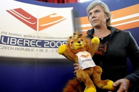 Kateřina Neumannová s maskotem světového šampionátu v Liberci.