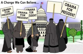 Jedna z mnoha varovných karikatur před Obamou.
