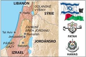 mapa Izraele a arabských území Palestiny