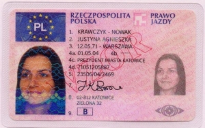 Vzor polského řidičského průkazu.