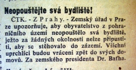 1. října 1938. Výzva Zemského úřadu v Praze