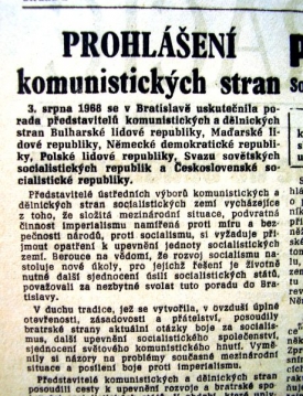 Bratislavské prohlášení bylo zveřejněno 5. srpna.