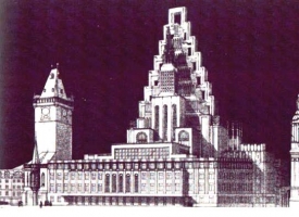 Pyramid&aacute;ln&iacute; n&aacute;vrh na dostavbu architekta Goč&aacute;ra.