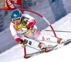 Vítěz obřího slalomu Benjamin Raich.