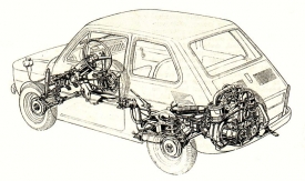 Fiat 126p měl společnou koncepci se svým předchůdcem, kterým byla známá „pětistovka“, představená v roce 1957.