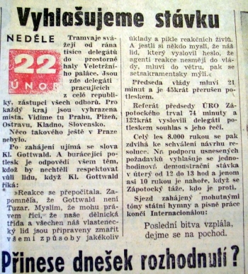 Rudé Právo o událostech z 22. února 1948.