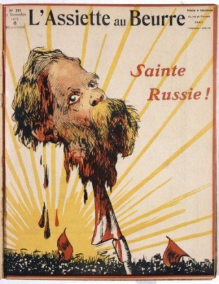 Francouzská karikatura Mikuláše II. v čase revolučního kvasu 1905.